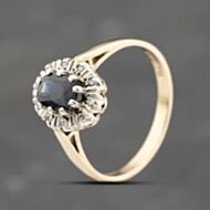 Pre-Owned 9ct Yellow Gold Sapphire & 0.05ct Brilliant Cut Diamond Cluster Ring 41383707