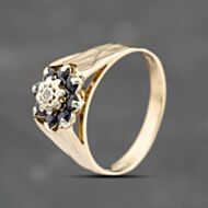 Pre-Owned 9ct Yellow Gold Sapphire & 0.10ct Brilliant Cut Diamond Cluster Ring 41383709
