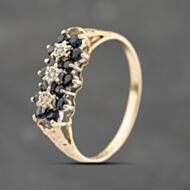 Pre-Owned 9ct Yellow Gold Sapphire & 0.03ct Brilliant Cut Diamond Triple Cluster Ring 41383710