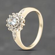 Pre-Owned 9ct Yellow Gold Aquamarine & 0.15ct Brilliant Cut Diamond Cluster Ring 41383721