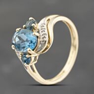 Pre-Owned 9ct Yellow Gold Blue Topaz & 0.04ct Diamond Dress Ring 41383722