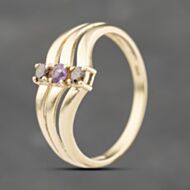 Pre-Owned 9ct Yellow Gold 0.10ct Brilliant Cut Cognac Diamond Sapphire Triple Half Wishbone Ring 41383723