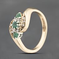 Pre-Owned 9ct Yellow Gold Emerald & 0.10ct Brilliant Cut Diamond Crossover Ring 41383730