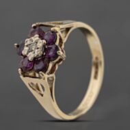 Pre-Owned 9ct Yellow Gold Ruby & Diamond Cluster Ring 41383750