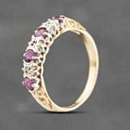 Pre-Owned 9ct Yellow Gold Ruby & 0.15ct Diamond Half Eternity Ring 41383755