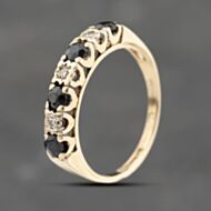 Pre-Owned 9ct Yellow Gold Sapphire & Diamond Half Eternity Ring 41383756