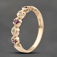 Pre-Owned 9ct Yellow Gold Ruby & 0.02ct Brilliant Cut Diamond Half Eternity Ring 41383766