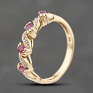 Pre-Owned 9ct Yellow Gold Ruby & 0.02ct Brilliant Cut Diamond Half Eternity Ring 41383767