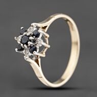 Pre-Owned 9ct Yellow Gold Sapphire & Diamond Cluster Ring 41383778