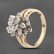 Pre-Owned 9ct Two Colour Gold 0.15ct Diamond Marquise Spray Cluster Ring 41383784