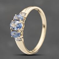 Pre-Owned 9ct Yellow Gold Sapphire & 0.06ct Diamond Seven Stone Ring 41383793