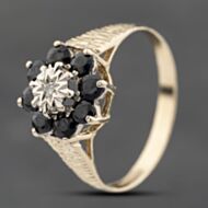 Pre-Owned 9ct Yellow Gold Sapphire & Diamond Flower Cluster Ring 41383803
