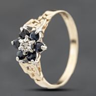 Pre-Owned Vintage 9ct Yellow Gold Sapphire & Diamond Flower Cluster Ring 41383806