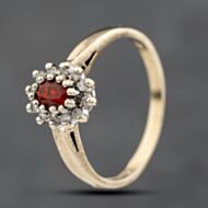 Pre-Owned 9ct Yellow Gold Garnet & 0.10ct Diamond Cluster Ring 41383818