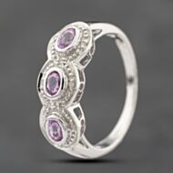 Pre-Owned 9ct White Gold Ruby & Diamond Triple Cluster Ring 41383819