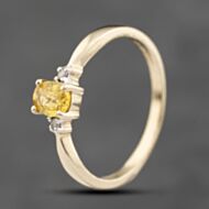 Pre-Owned 9ct Yellow Gold Yellow Sapphire & Diamond Oval Three Stone Ring 41383820