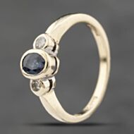 Pre-Owned 9ct Yellow Gold Sapphire & 0.10ct Brilliant Cut Diamond Three Stone Ring 41383831
