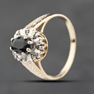 Pre-Owned 9ct Yellow Gold Sapphire & 0.08ct Diamond Cluster Ring 41383834