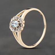 Pre-Owned 9ct Yellow Gold Blue Topaz & 0.03ct Diamond Oval Cluster Ring 41383872