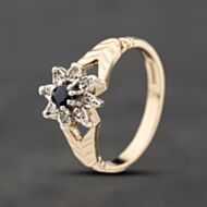 Pre-Owned 9ct Yellow Gold Sapphire & 0.03ct Diamond Flower Cluster Ring 41383877
