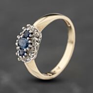 Pre-Owned 9ct Yellow Gold Sapphire & 0.10ct Diamond Boat Shaped Cluster Ring 41383893