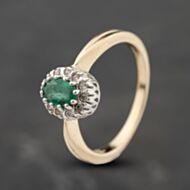 Pre-Owned 9ct Yellow Gold Emerald & 0.12ct Brilliant Cut Diamond Oval Cluster Ring 41383895