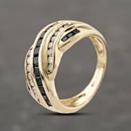 Pre-Owned 9ct Yellow Gold Sapphire & Diamond Crossover Dress Ring 41383900