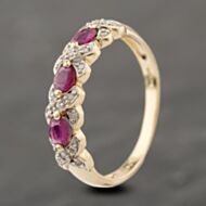 Pre-Owned 9ct Yellow Gold Ruby & 0.10ct Diamond Kiss Design Half Eternity Ring 41383913