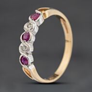 Pre-Owned 9ct Yellow Gold Ruby & 0.03ct Diamond Half Eternity Ring 41383920