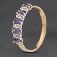 Pre-Owned 9ct Yellow Gold Amethyst & 0.04ct Diamond Half Eternity Ring 41383921