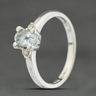 Pre-Owned 9ct White Gold Aquamarine & Brilliant Cut Diamond Oval Three Stone Ring 41383949