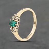 Pre-Owned 9ct Yellow Gold Synthetic Stone & 0.06ct Diamond Oval Seven Stone Ring 41383950