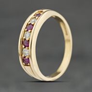 Pre-Owned 9ct Yellow Gold Ruby & Diamond Half Eternity Ring 41383953