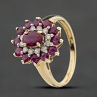 Pre-Owned 9ct Yellow Gold Ruby & 0.18ct Brilliant Cut Diamond Oval Cluster Ring 41383999