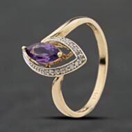 Pre-Owned 9ct Yellow Gold Amethyst & 0.10ct Diamond Marquise Shaped Dress Ring 41384013