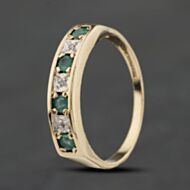 Pre-Owned 9ct Yellow Gold Emerald & 0.03ct Diamond Half Eternity Ring 41384017