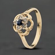 Pre-Owned 9ct Yellow Gold Sapphire & 0.05ct Diamond Flower Cluster Ring 41384024