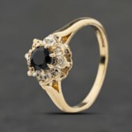 Pre-Owned 9ct Yellow Gold Sapphire & 0.04ct Diamond Cluster Ring 41384029