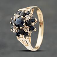 Pre-Owned 9ct Yellow Gold Sapphire & Diamond Cluster Ring 41384030