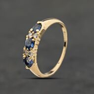 Pre-Owned 9ct Yellow Gold Sapphire & 0.08ct Diamond Seven Stone Ring 41384031
