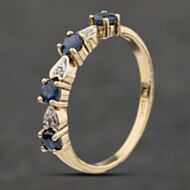 Pre-Owned 9ct Yellow Gold Sapphire & Diamond Heart Shape Half Eternity Ring 41384034