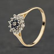 Pre-Owned 9ct Yellow Gold Sapphire & 0.13ct Diamond Flower Cluster Ring 41384037