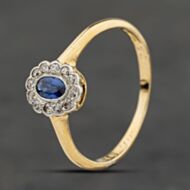 Pre-Owned Yellow Gold Sapphire & 0.12ct Diamond Oval Flower Cluster Ring 41384038
