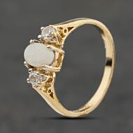 Pre-Owned 9ct Yellow Gold Opal & Diamond Three Stone Ring 41384046