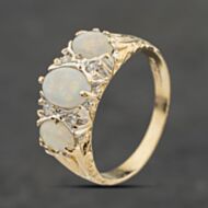 Pre-Owned 9ct Yellow Gold Opal & 0.06ct Diamond Seven Stone Ring 41384047