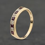 Pre-Owned 9ct Yellow Gold Ruby & Diamond Square Cut Half Eternity Ring 41384049