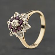 Pre-Owned 9ct Yellow Gold Ruby & Diamond Star Design Cluster Ring 41384050
