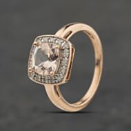 Pre-Owned 9ct Rose Gold Morganite & 0.12ct Diamond Cushion Shape Cluster Ring 41384053