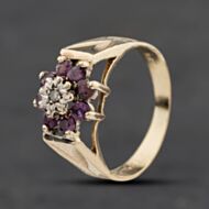 Pre-Owned 9ct Yellow Gold Pink Sapphire & Diamond Flower Cluster Ring 41384059