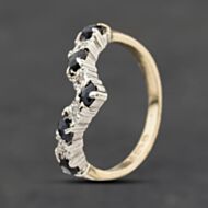 Pre-Owned 9ct Yellow Gold Sapphire & 0.04ct Diamond Wishbone Ring 41384060